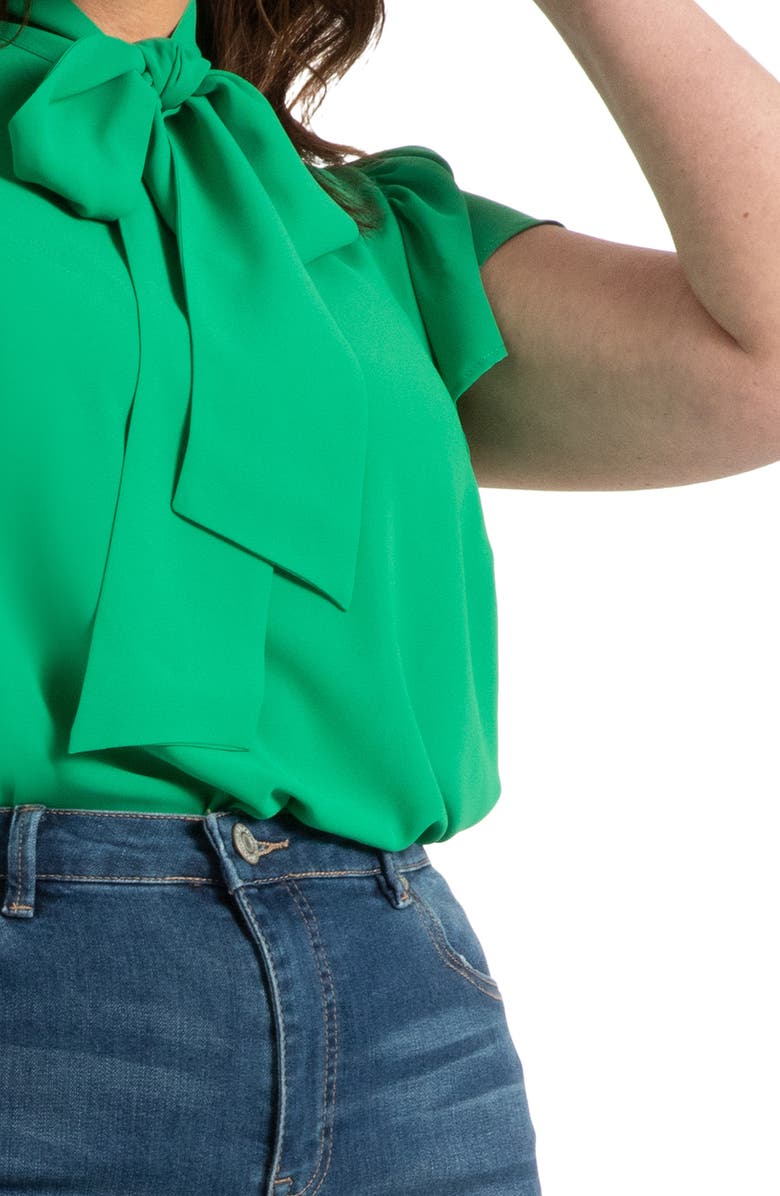 ELOQUII Flutter Sleeve Tie Neck Blouse, Main, color, 