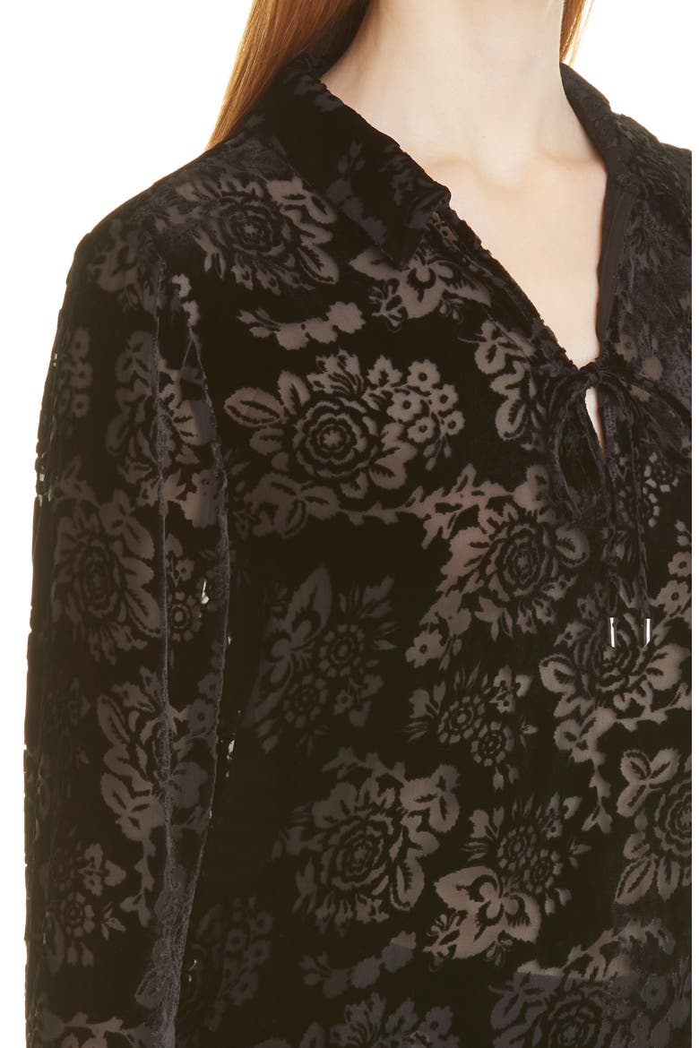 Ivonne Floral Burnout Velvet Top, Alternate, color, BLACK