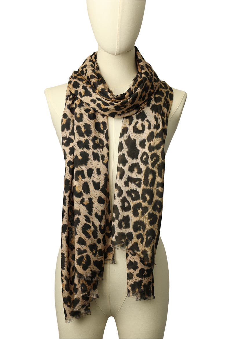 Leopard Print Scarf, Alternate, color, BEIGE