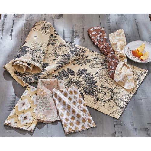 Tag Let It Bee Black Sunflower Print On Beige Background Cotton Machine Washable Table Runner Décor  In Sand