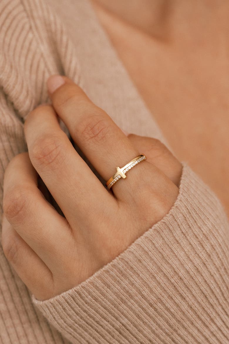 Let God Be In Control Golden Cross Ring, Alternate, color, 18k Gold over Sterling Silver