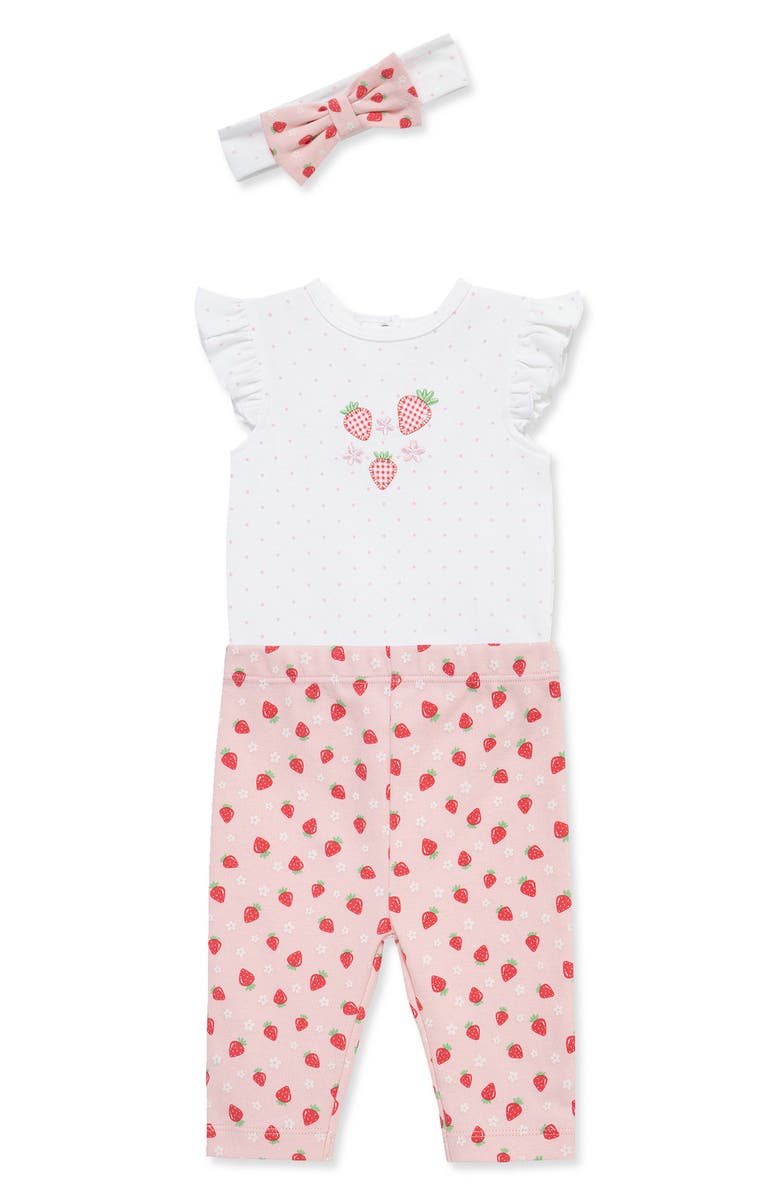Little Me Strawberry Bodysuit, Leggings & Headband Set, Alternate, color, Pink