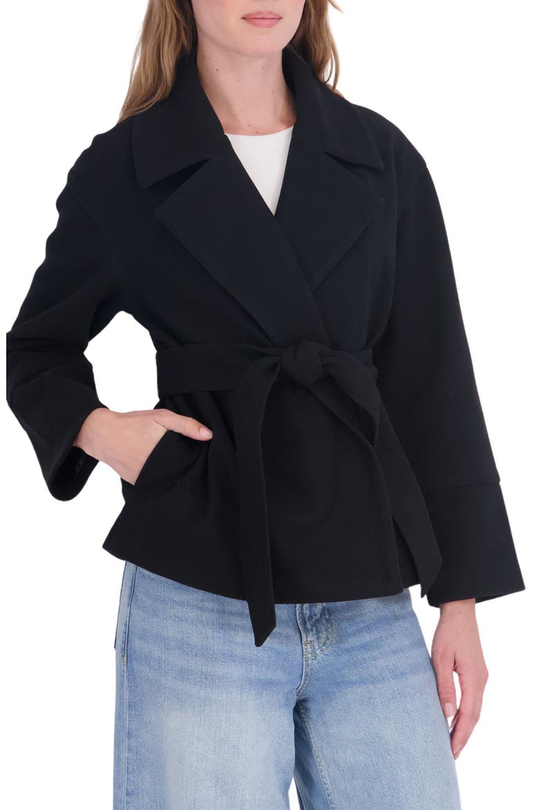 Short Wrap Coat, Alternate, color, BLACK