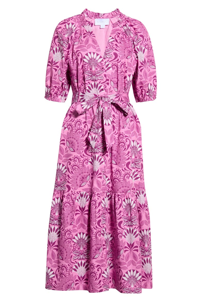 Wynette Belted Tiered Midi Dress, Alternate, color, PURPLE-PINK