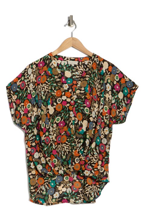 Floral Cap Sleeve Faux Wrap Top