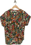 CHENAULT Floral Cap Sleeve Faux Wrap Top