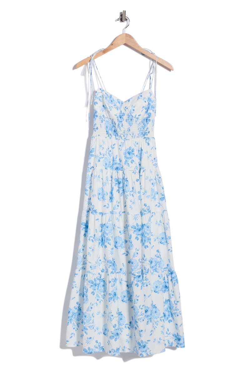Tiered Tie Strap Dress, Main, color, BLUE TOILE ROSES
