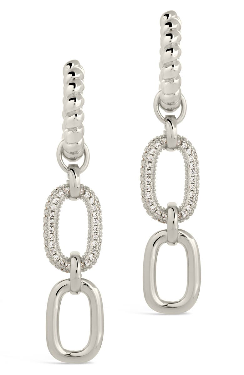 Sterling Forever Andi CZ Drop Hoop Earrings, Alternate, color, Silver
