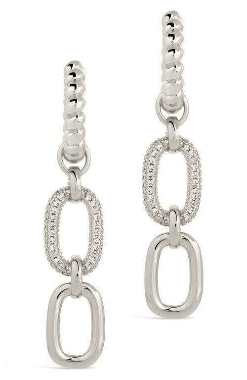 Sterling Forever Andi Cz Drop Hoop Earrings In Silver