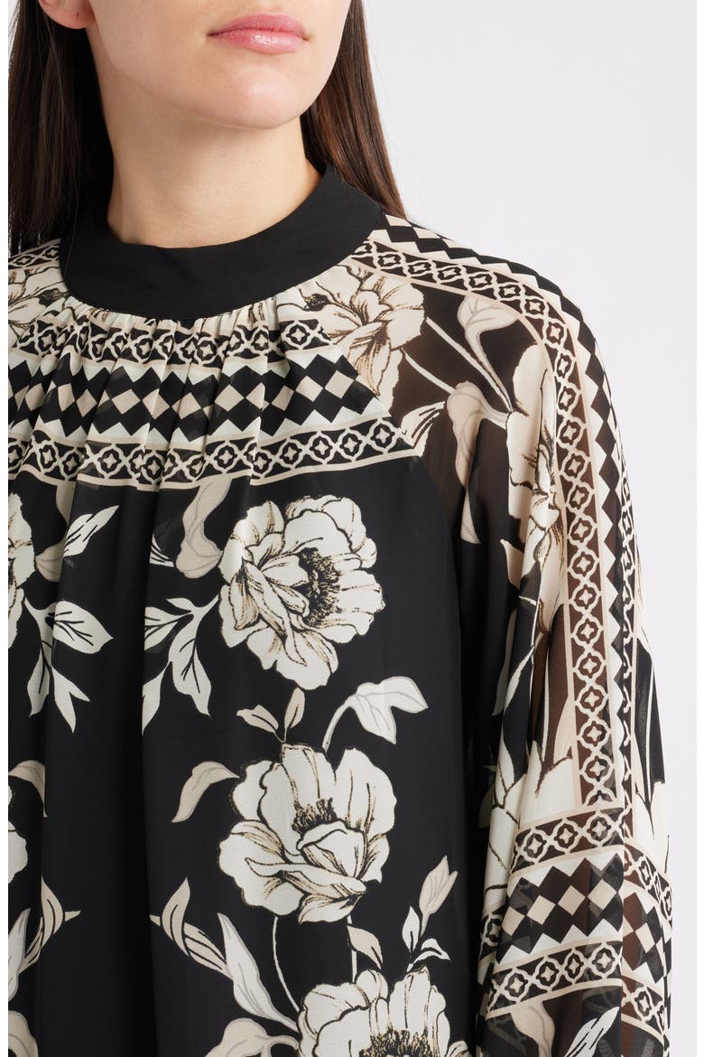 Print Long Sleeve Shift Dress, Alternate, color, RICH BLACK