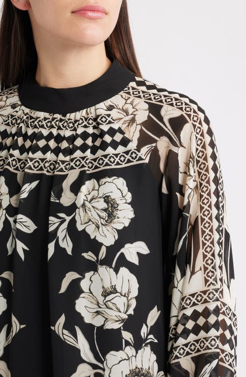 Halogenr Halogen(r) Print Long Sleeve Shift Dress In Black