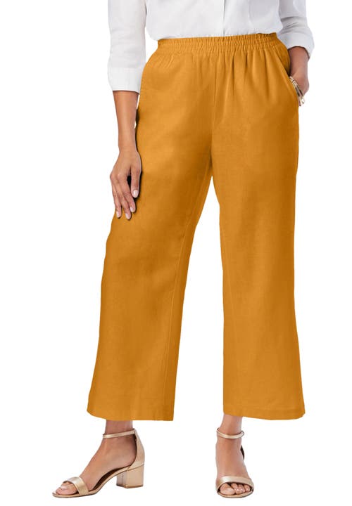 Jessica London Wide Leg Linen Crop Pant In Gold