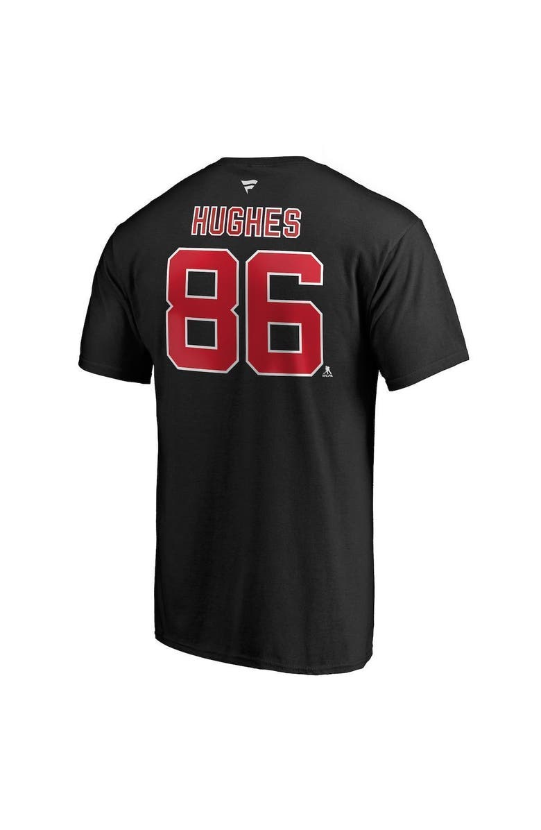 FANATICS Men's Fanatics Branded Jack Hughes Black New Jersey Devils Authentic Stack Name & Number T-Shirt, Alternate, color, Black