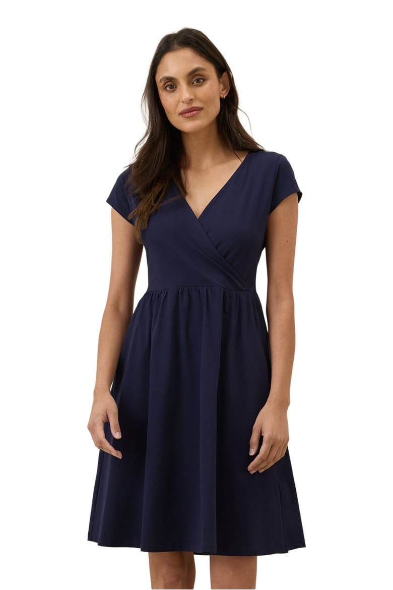 Fit & Flare Crossover Dress, Alternate, color, Eclipse