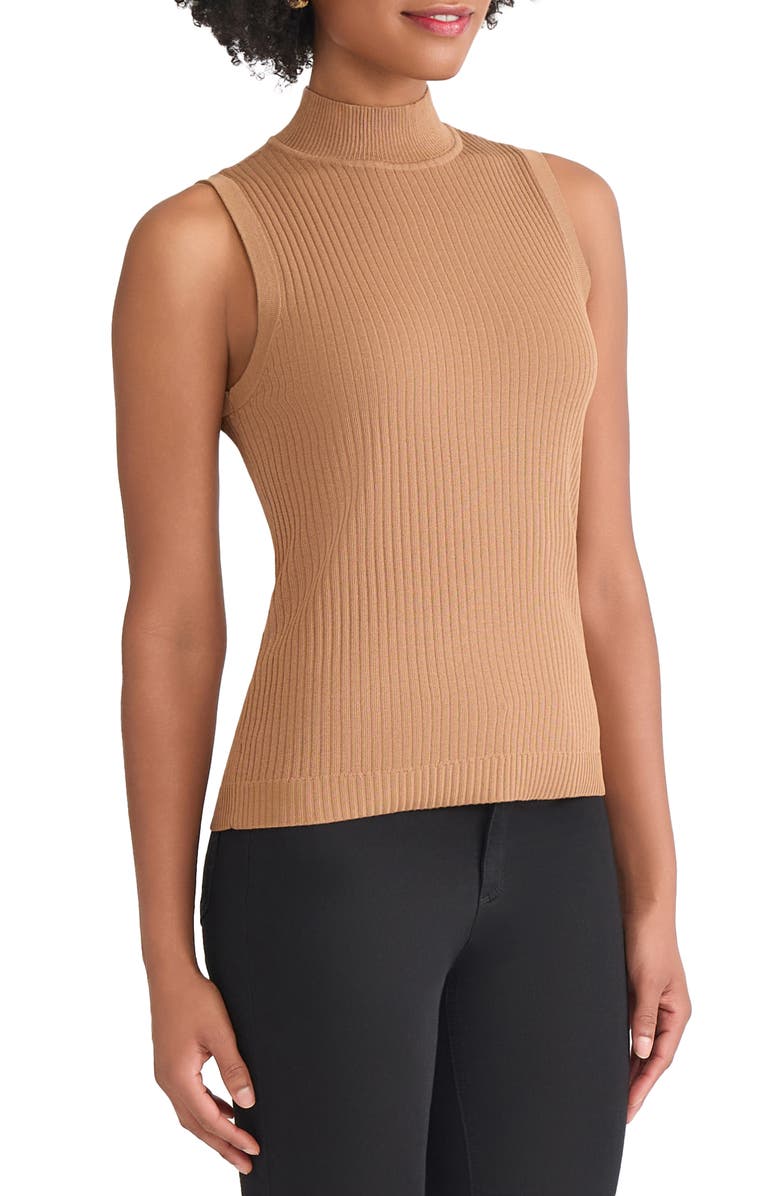 Jones New York Rib Sleeveless Turtleneck Sweater, Alternate, color, Caramel