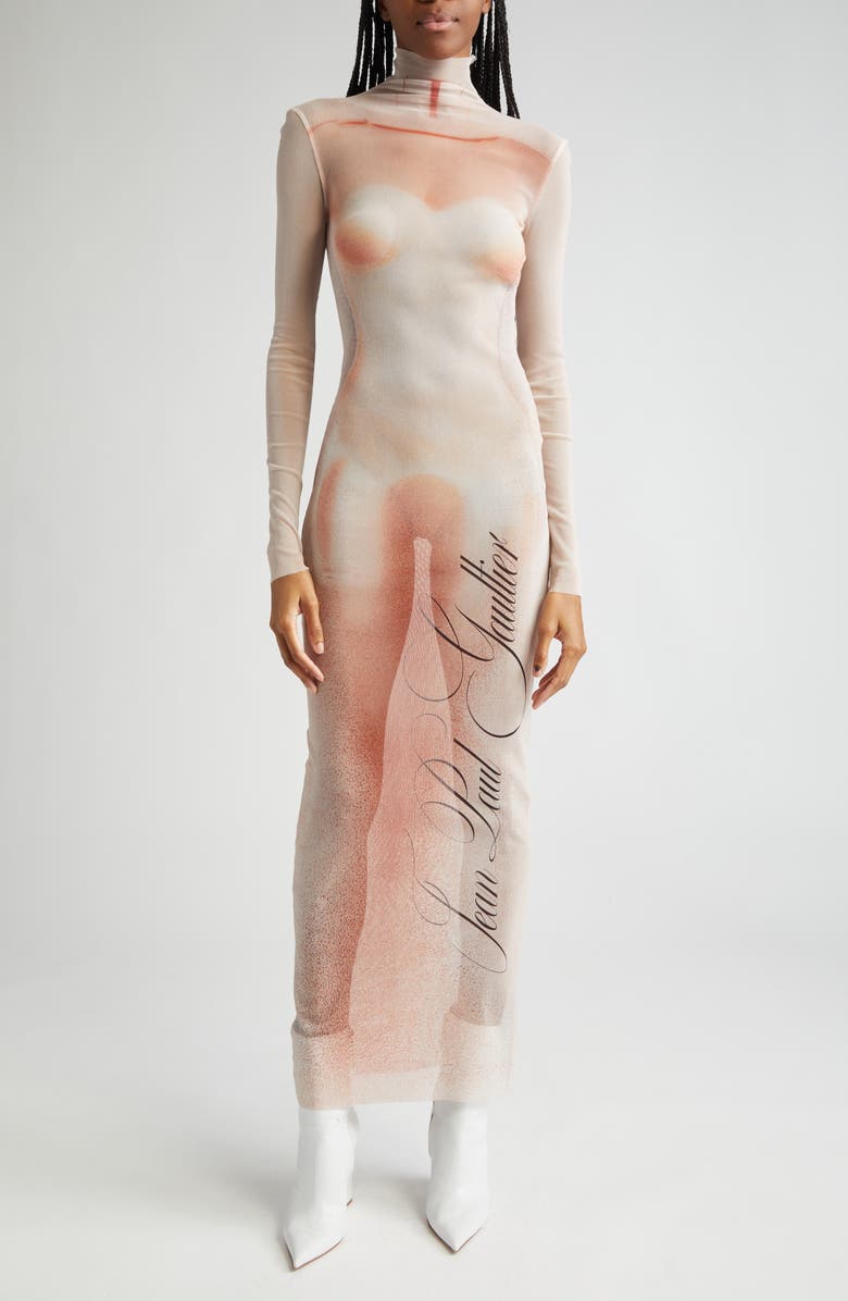 Jean Paul Gaultier The 'Le Classique' Trompe l'Oeil Long Sleeve Mesh Dress, Main, color, 