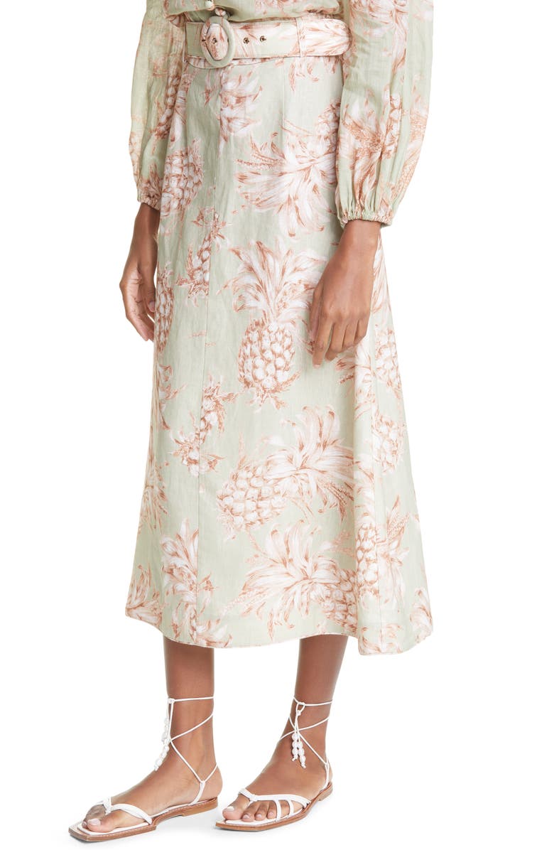 Zimmermann Pineapple Print Linen Skirt, Alternate, color, 