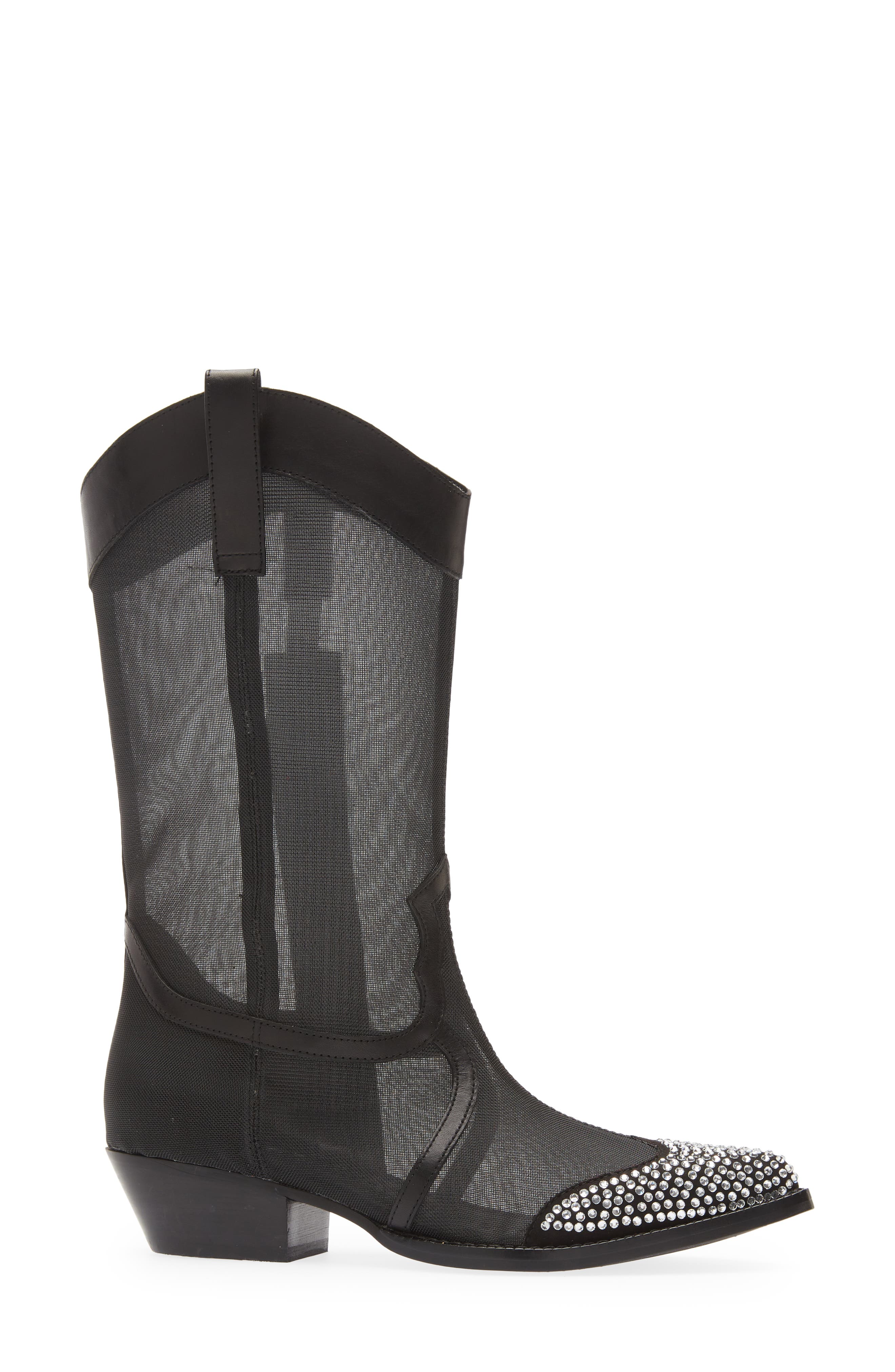 KARL LAGERFELD PARIS Rhinestone Detail Mesh Western Boot, Alternate, color, 