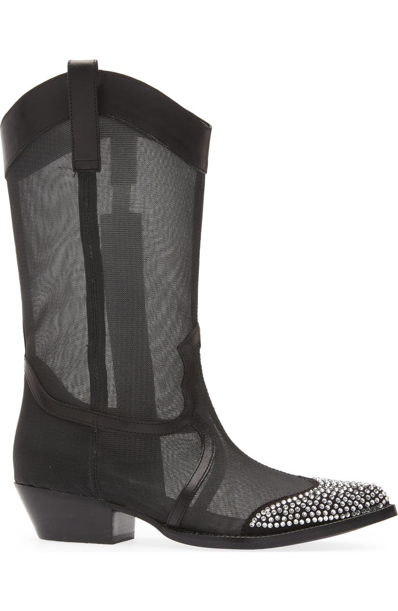 KARL LAGERFELD PARIS Rhinestone Detail Mesh Western Boot, Alternate, color,
