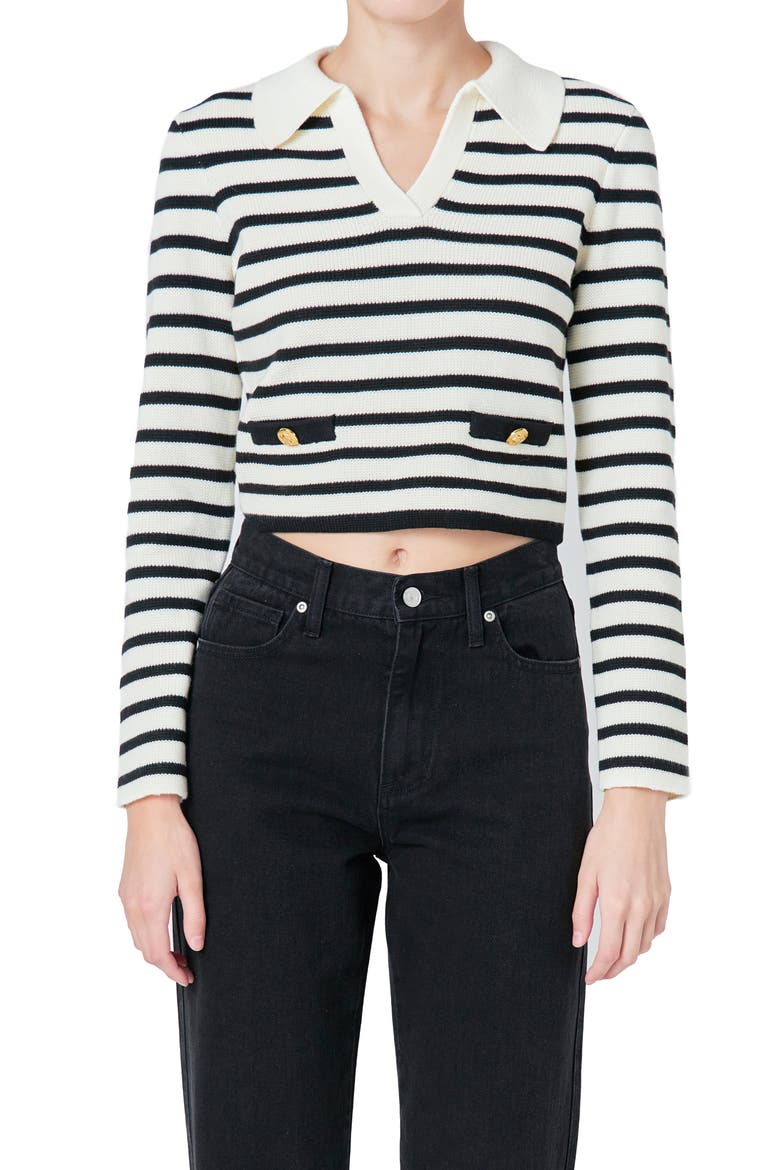 Stripe Collared Sweater, Main, color, IVORY/ BLACK