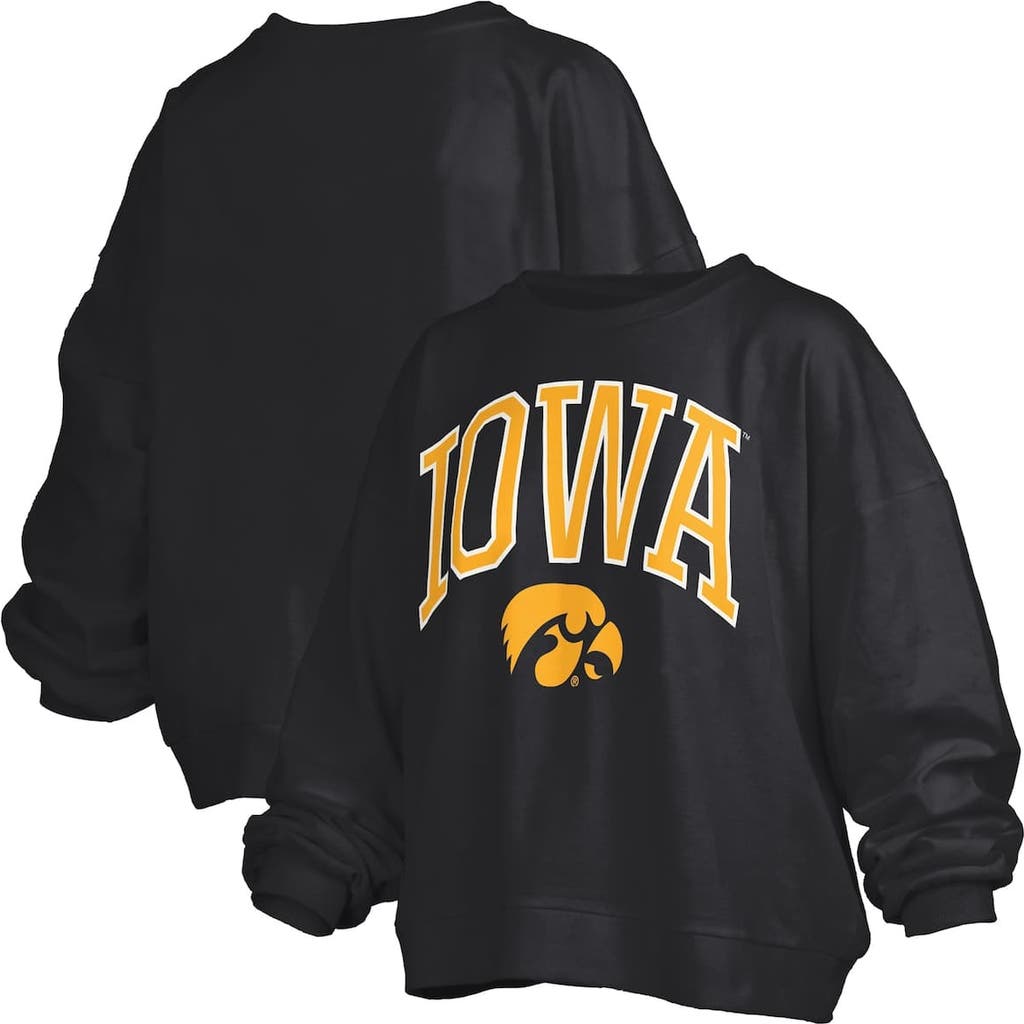 Pressbox Black Iowa Hawkeyes Janise Arch Over Logo Waist Length Oversized Pullover Sweatshirt