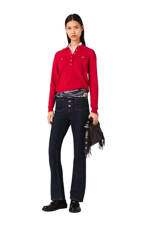 Maje Polo Collar Sweater With Embroidery In Red