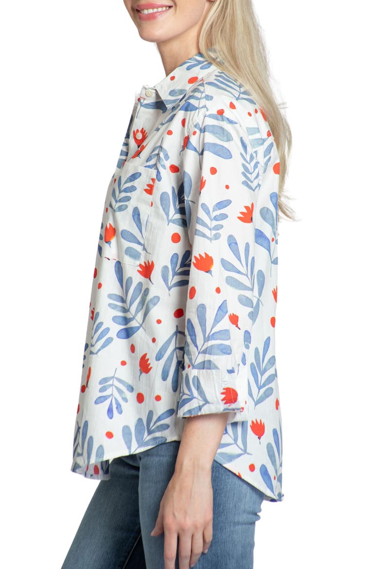 Oversize Feather Print Button-Up Shirt, Alternate, color, WHITE MULTI