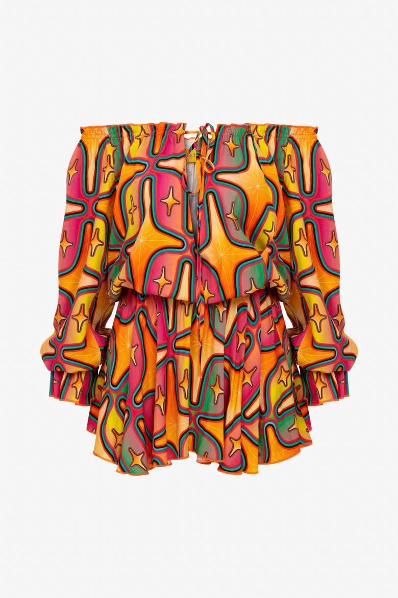 Sirius Starry Print Off-Shoulder Mini Dress, Alternate, color, Multicolor