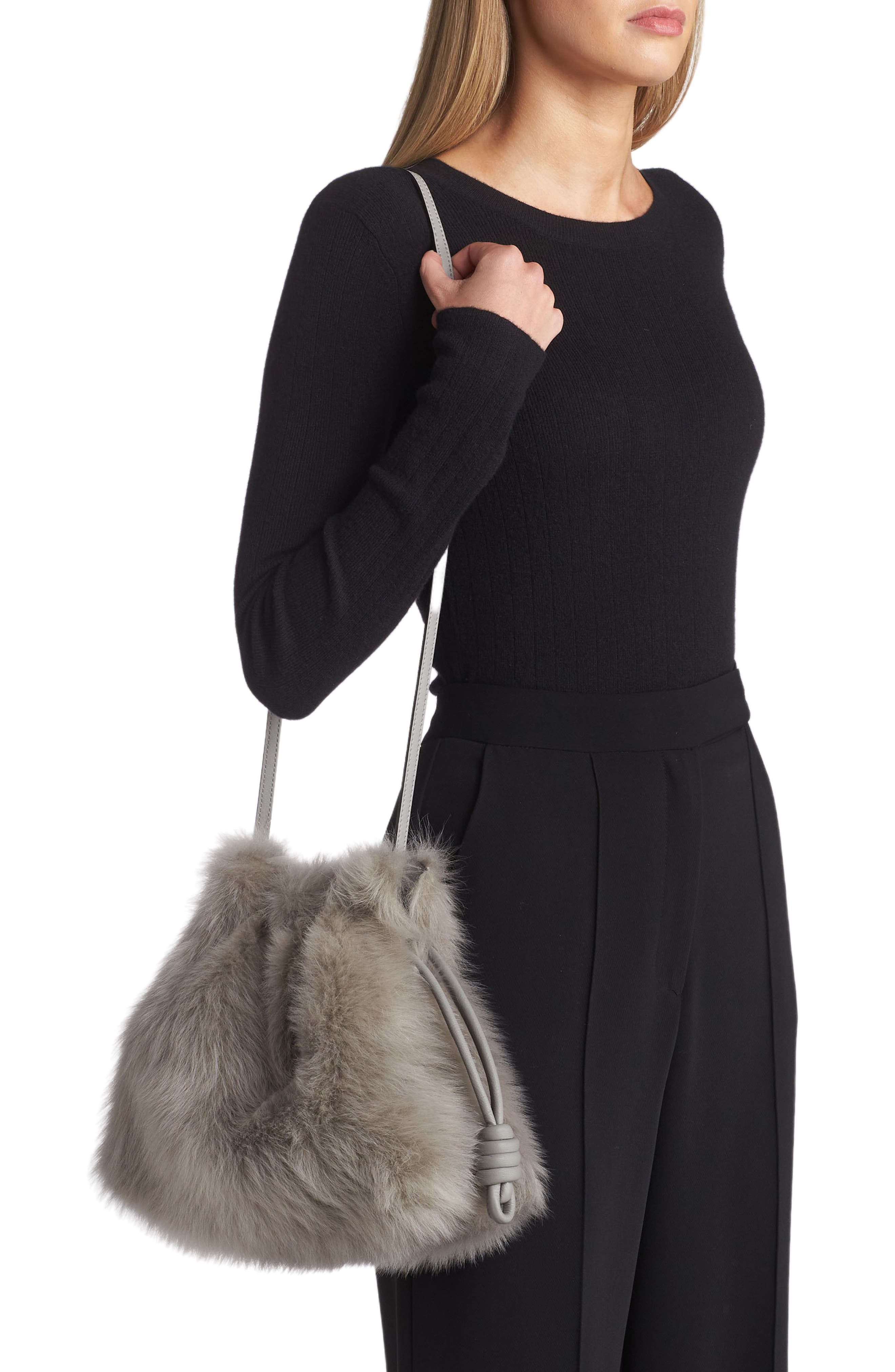 Loewe Flamenco Genuine Shearling Clutch, Alternate, color, 