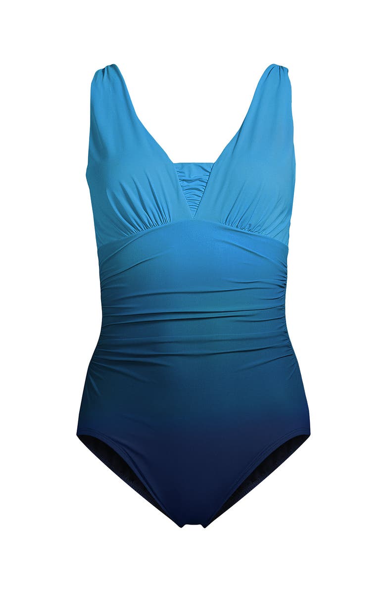 Lands' End DD-Cup NEW SlenderSuit Grecian Adjustable Low Leg One Piece, Alternate, color, Teal Ombre