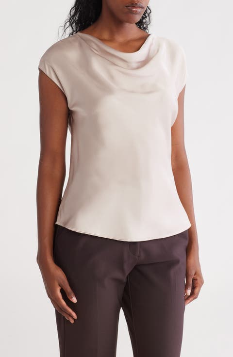 Cowl Neck Cap Sleeve Satin Top