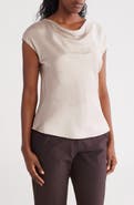 Renee C Cowl Neck Cap Sleeve Satin Top