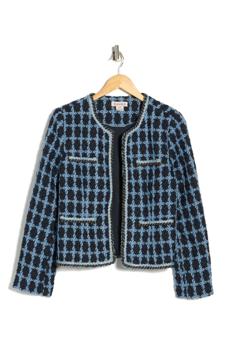 Windowpane Bouclé Jacket, Main, color, STEEL BLUE MULTI