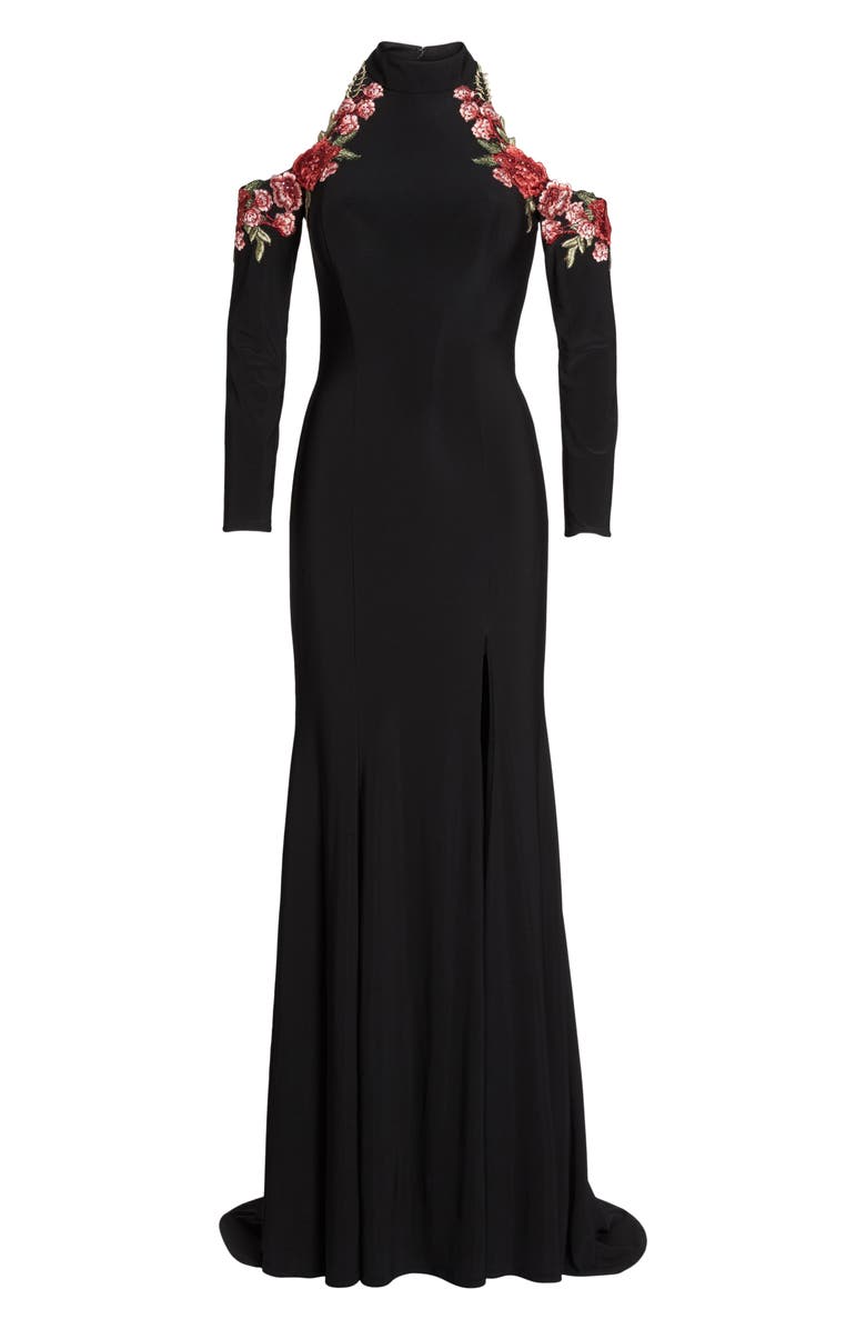 La Femme Cold Shoulder Jersey Gown, Alternate, color,