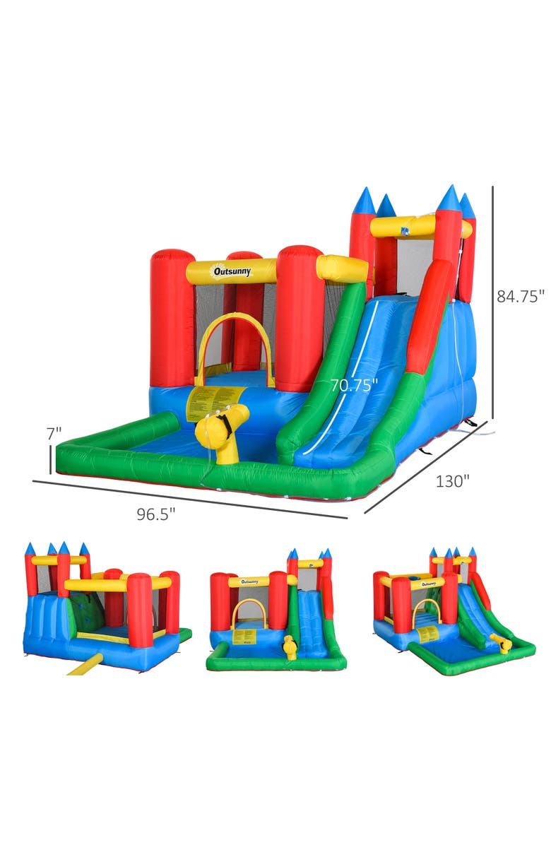 Outsunny 6-in-1 Kids Bounce House Inflatable Water Slide Outdoor, Alternate, color, Multi Color