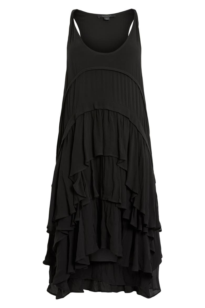 Cavarly Tiered Asymmetric Hem Dress, Alternate, color, BLACK