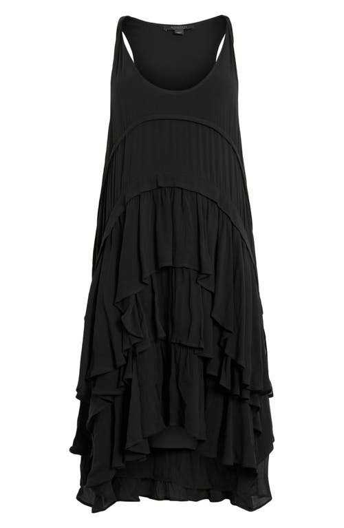 Allsaints Cavarly Tiered Asymmetric Hem Dress In Black