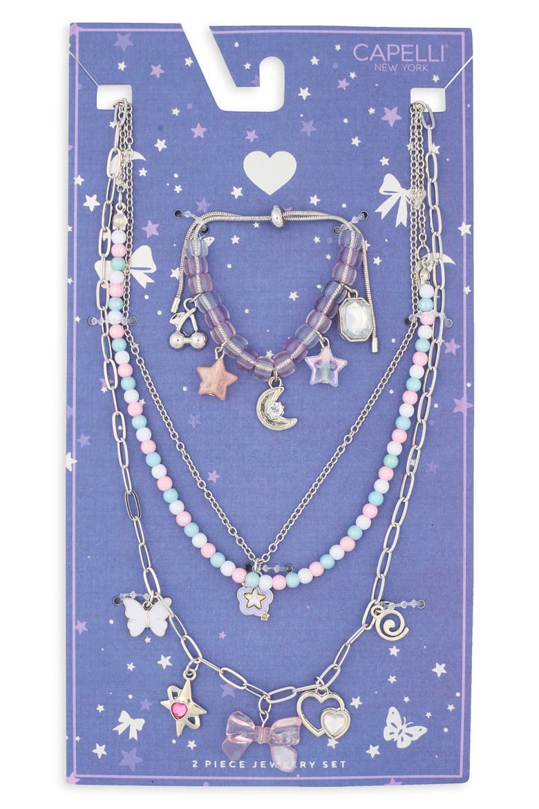 Kids' Bracelet & Layered Necklace Set, Main, color, PURPLE MULTI