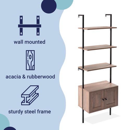 Happimess Tulare 72.05" Midcentury Industrial 4-shelf Wood Wall-mounted Open Ladder Bookcase With Ca In Brown/black