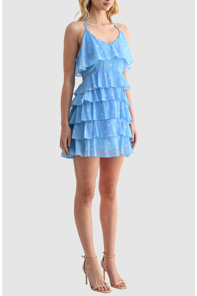 Halter Neck Ruffle Minidress, Alternate, color, BLUE PINK DOT