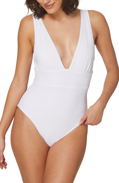 Andie Mykonos Plunge One-Piece Swimsuit in White at Nordstrom, Size 3X-Large