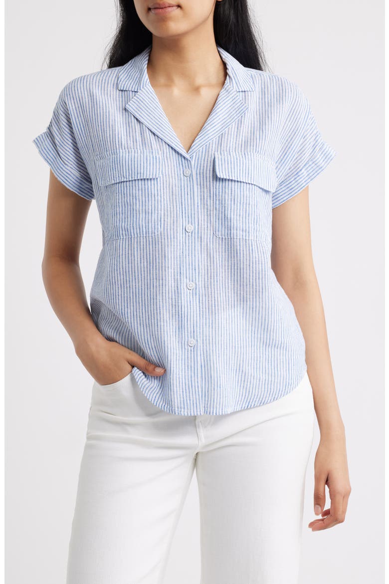 Brooke Short Sleeve Button-Up Linen Blend Shirt, Main, color, BLUEBERRY CHEESECAKE
