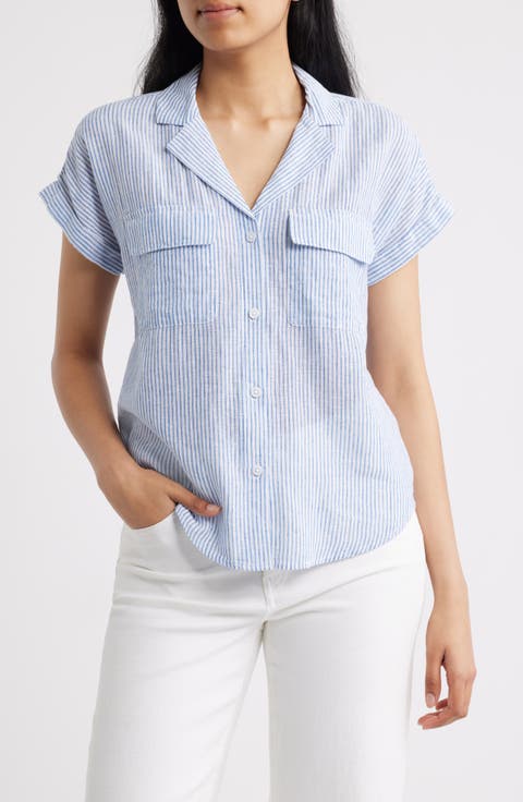 Brooke Short Sleeve Button-Up Linen Blend Shirt