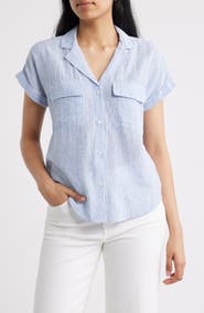 beachlunchlounge Brooke Short Sleeve Button-Up Linen Blend Shirt