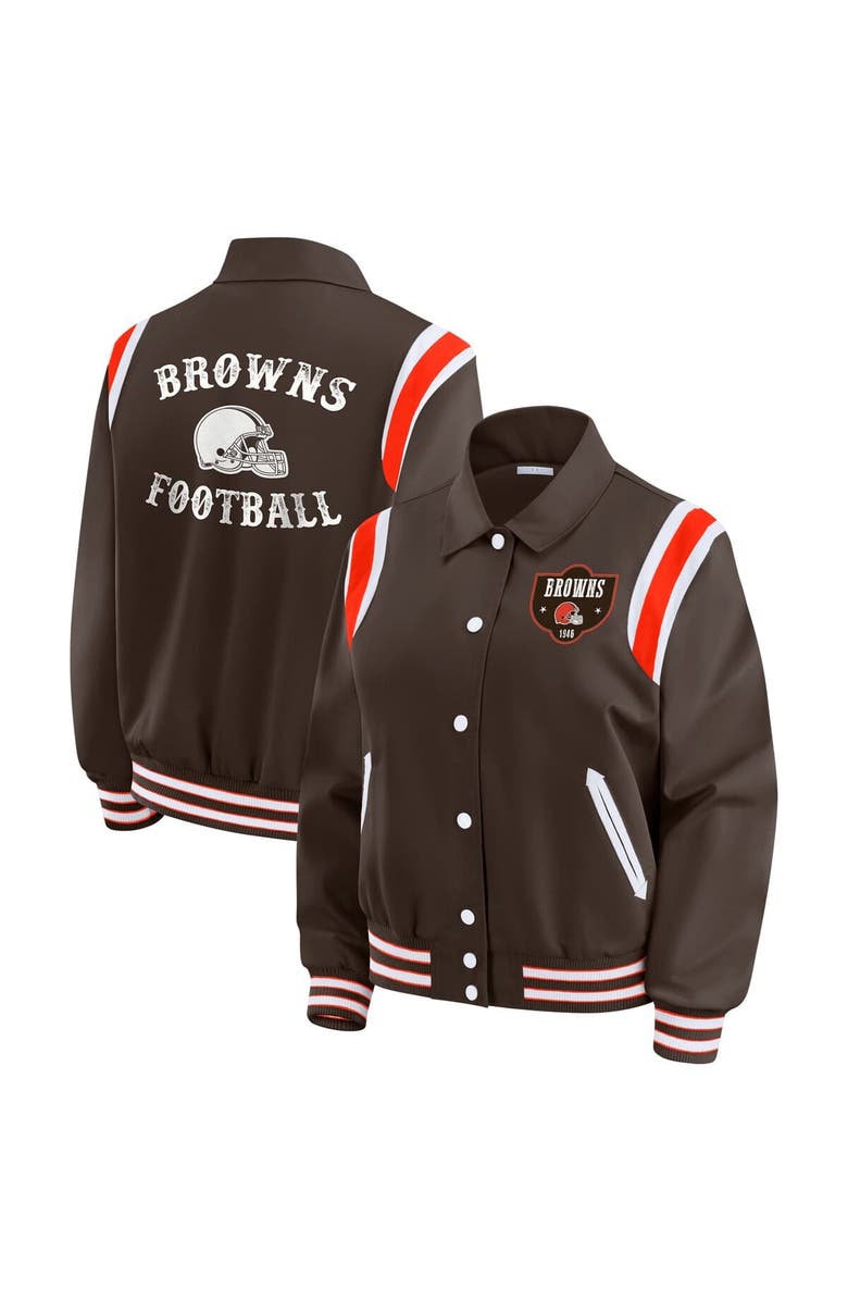 WEAR by Erin Andrews Women's WEAR by Erin Andrews Brown Cleveland Browns Varsity Lightweight Full-Snap Jacket, Main, color, Brown