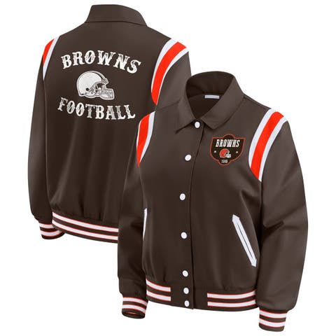 Women's WEAR by Erin Andrews Brown Cleveland Browns Varsity Lightweight Full-Snap Jacket