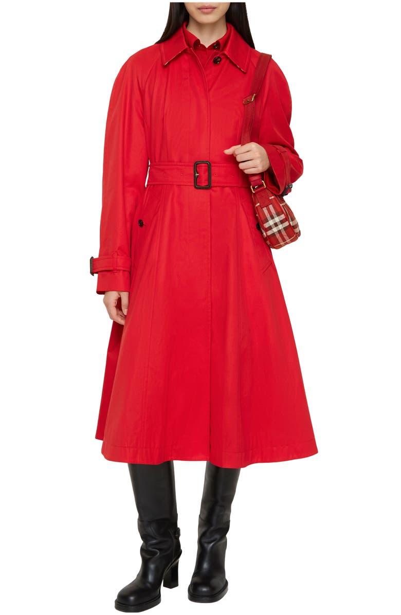 Burberry Long Gabardine Ellingham Fit-and-flare Car Coat, Main, color, Crayon Red