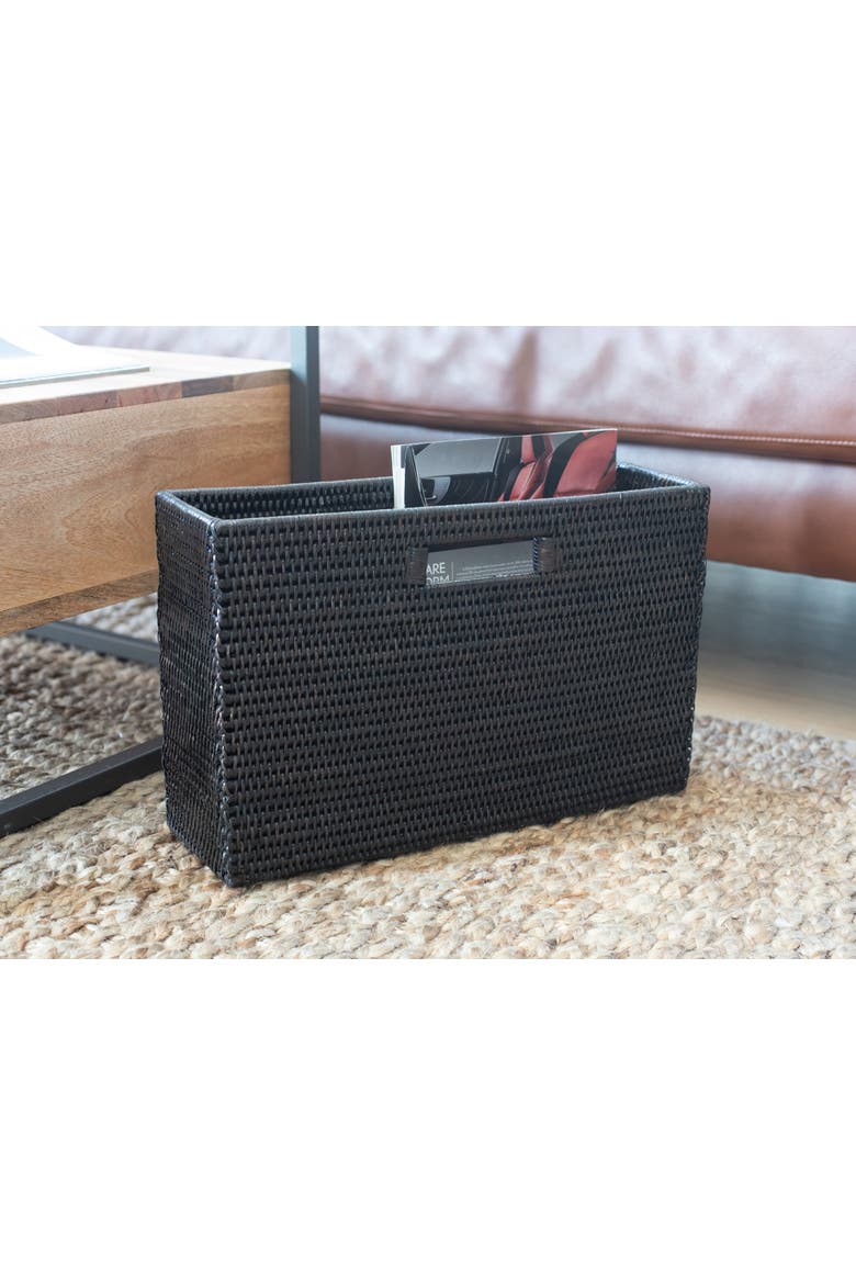 Rectangular Rattan Magazine Holder, Alternate, color, Tudor Black