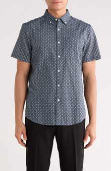 Original Penguin Geometric Print Short Sleeve Chambray Button-Up Shirt