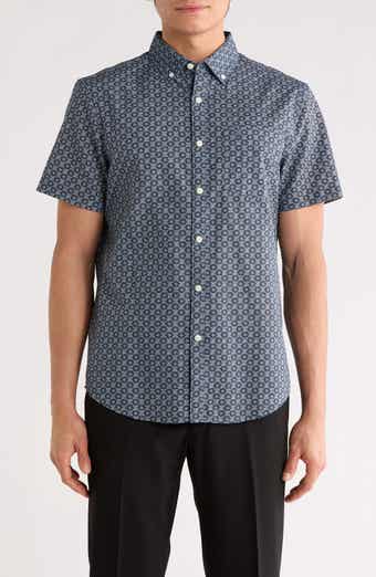 Original Penguin Geometric Print Short Sleeve Chambray Button-Up Shirt
